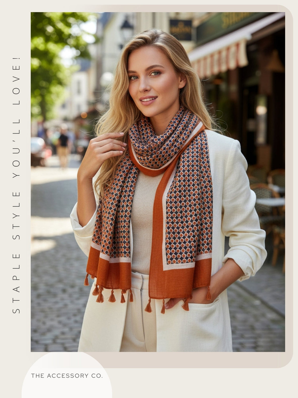 Woman wearing a warm winter scarf in the UK during cold weather