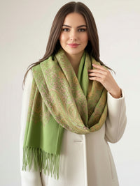 LARGE GREEN PAISLEY CASHMERE COTTON BLEND WINTER SHAWL BLANKET SCARF