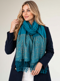 PAISLEY PRINT TEAL LIGHTWEIGHT PASHMINA SHAWL SCARF - A-SHU.CO.UK