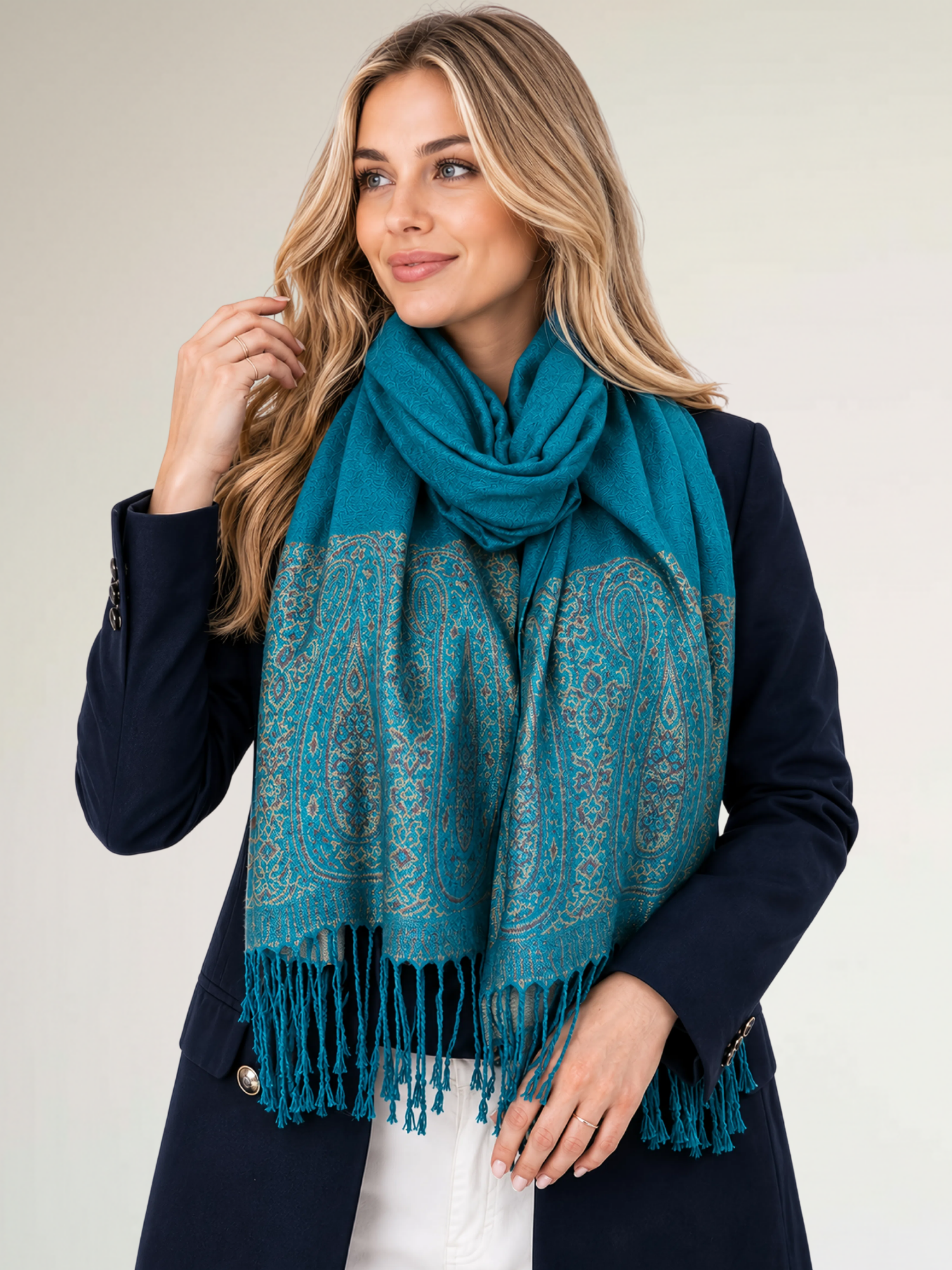 PAISLEY PRINT TEAL LIGHTWEIGHT PASHMINA SHAWL SCARF - A-SHU.CO.UK