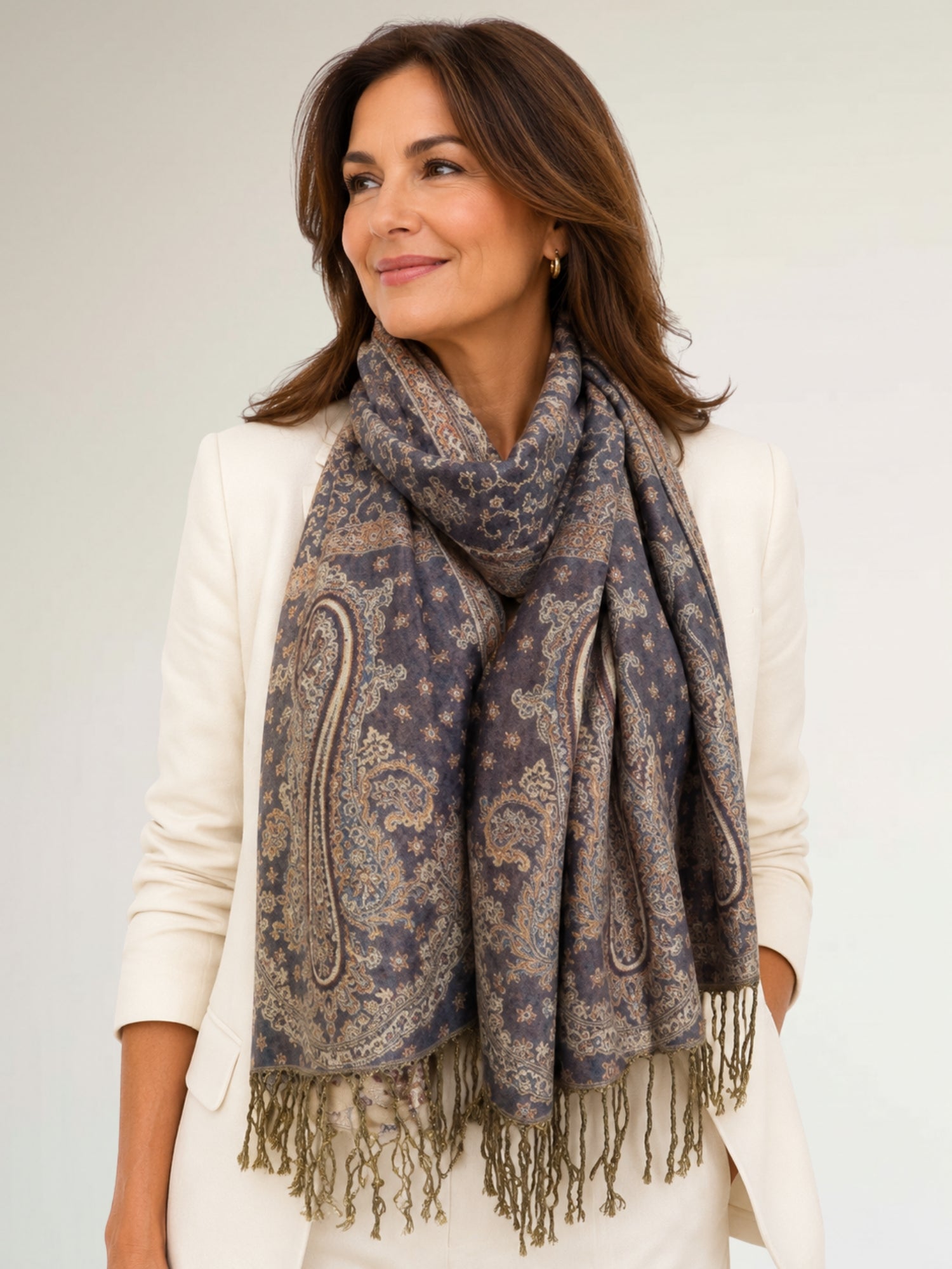 LARGE GREY REVERSIBLE MULTI COLOUR PAISLEY PRINT PASHMINA SHAWL SCARF WRAP - A-SHU.CO.UK