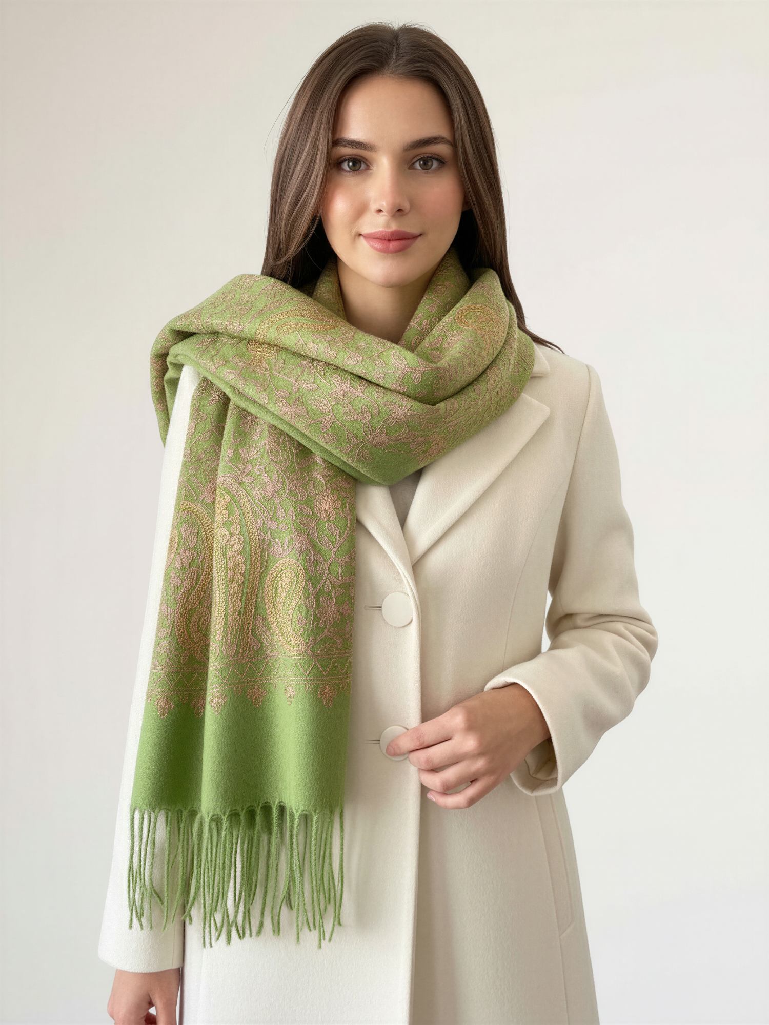 LARGE GREEN PAISLEY CASHMERE COTTON BLEND WINTER SHAWL BLANKET SCARF