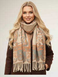 LARGE REVERSIBLE PEACH PAISLEY & FLORAL WINTER SHAWL BLANKET SCARF