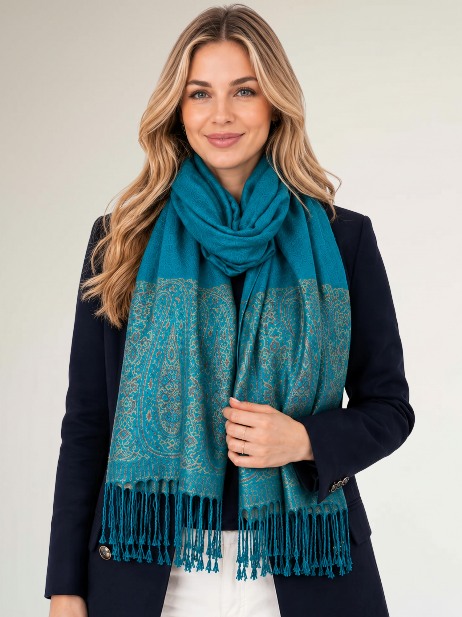 PAISLEY PRINT TEAL LIGHTWEIGHT PASHMINA SHAWL SCARF - A-SHU.CO.UK