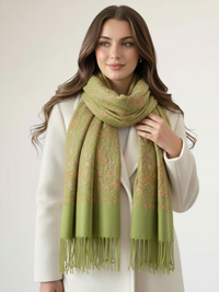 LARGE GREEN PAISLEY CASHMERE COTTON BLEND WINTER SHAWL BLANKET SCARF