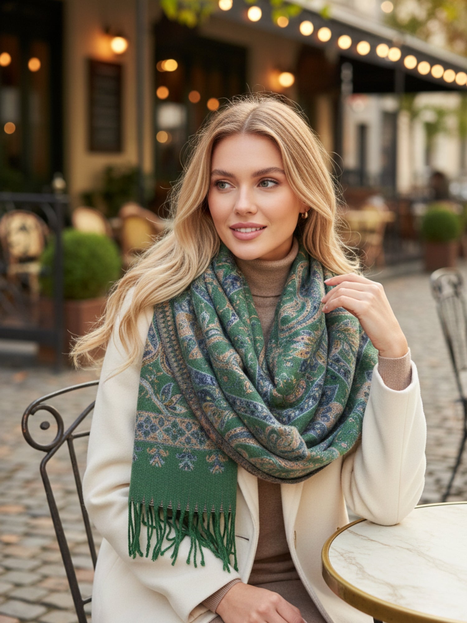 LARGE REVERSIBLE TRADITIONAL FLORAL PAISLEY WINTER SHAWL BLANKET SCARF - GREEN