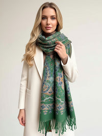 LARGE REVERSIBLE TRADITIONAL FLORAL PAISLEY WINTER SHAWL BLANKET SCARF - GREEN