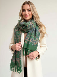 LARGE REVERSIBLE TRADITIONAL FLORAL PAISLEY WINTER SHAWL BLANKET SCARF - GREEN