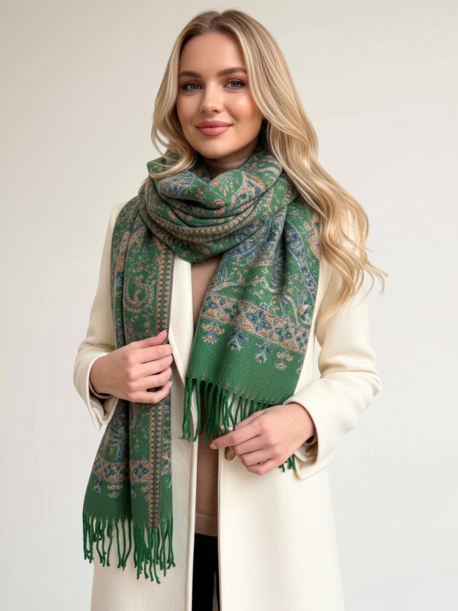 LARGE REVERSIBLE TRADITIONAL FLORAL PAISLEY WINTER SHAWL BLANKET SCARF - GREEN