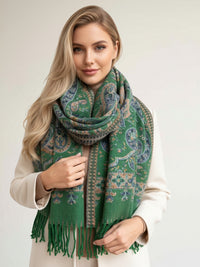 LARGE REVERSIBLE TRADITIONAL FLORAL PAISLEY WINTER SHAWL BLANKET SCARF - GREEN