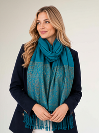 PAISLEY PRINT TEAL LIGHTWEIGHT PASHMINA SHAWL SCARF - A-SHU.CO.UK