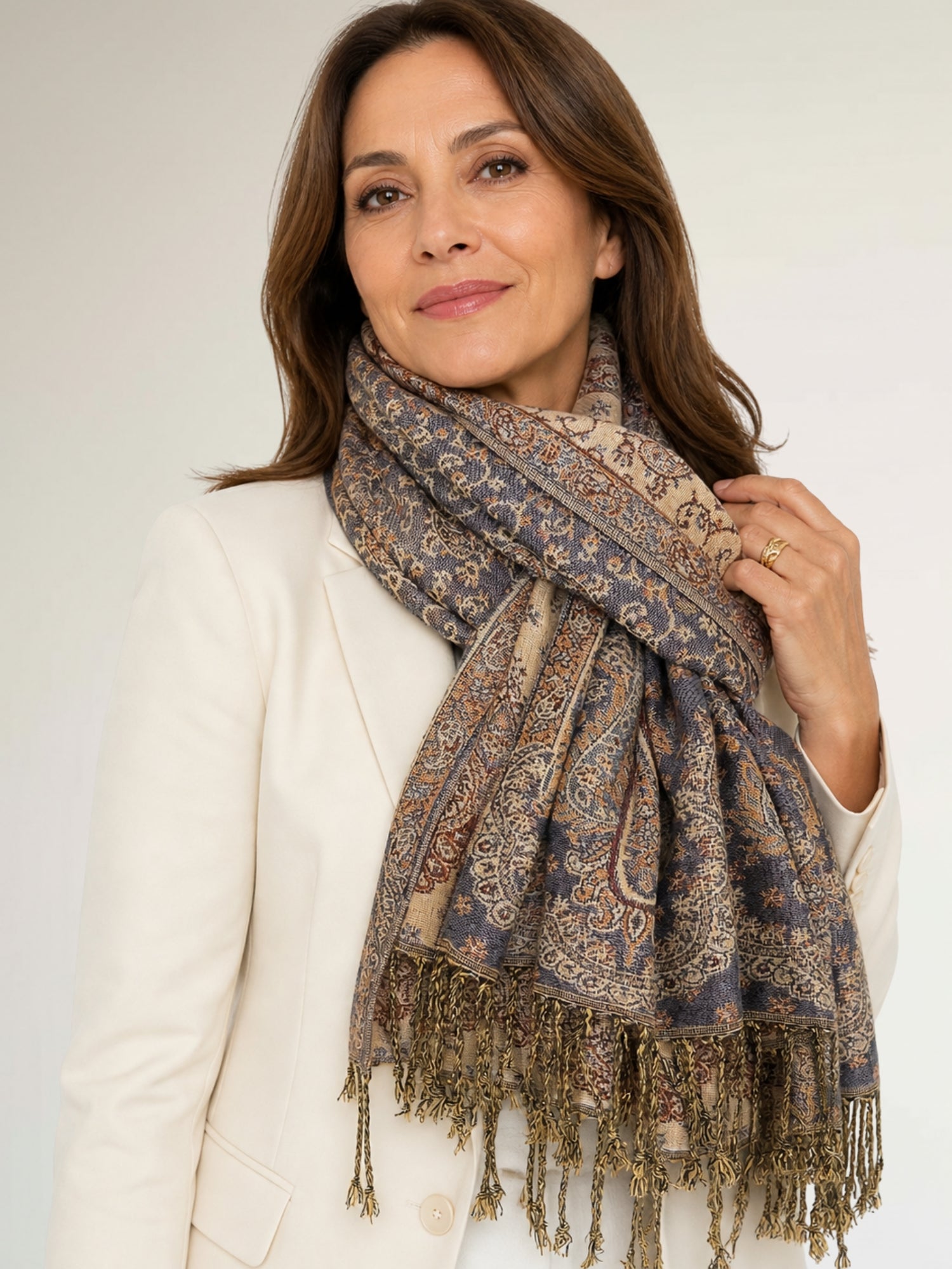 LARGE GREY REVERSIBLE MULTI COLOUR PAISLEY PRINT PASHMINA SHAWL SCARF WRAP - A-SHU.CO.UK