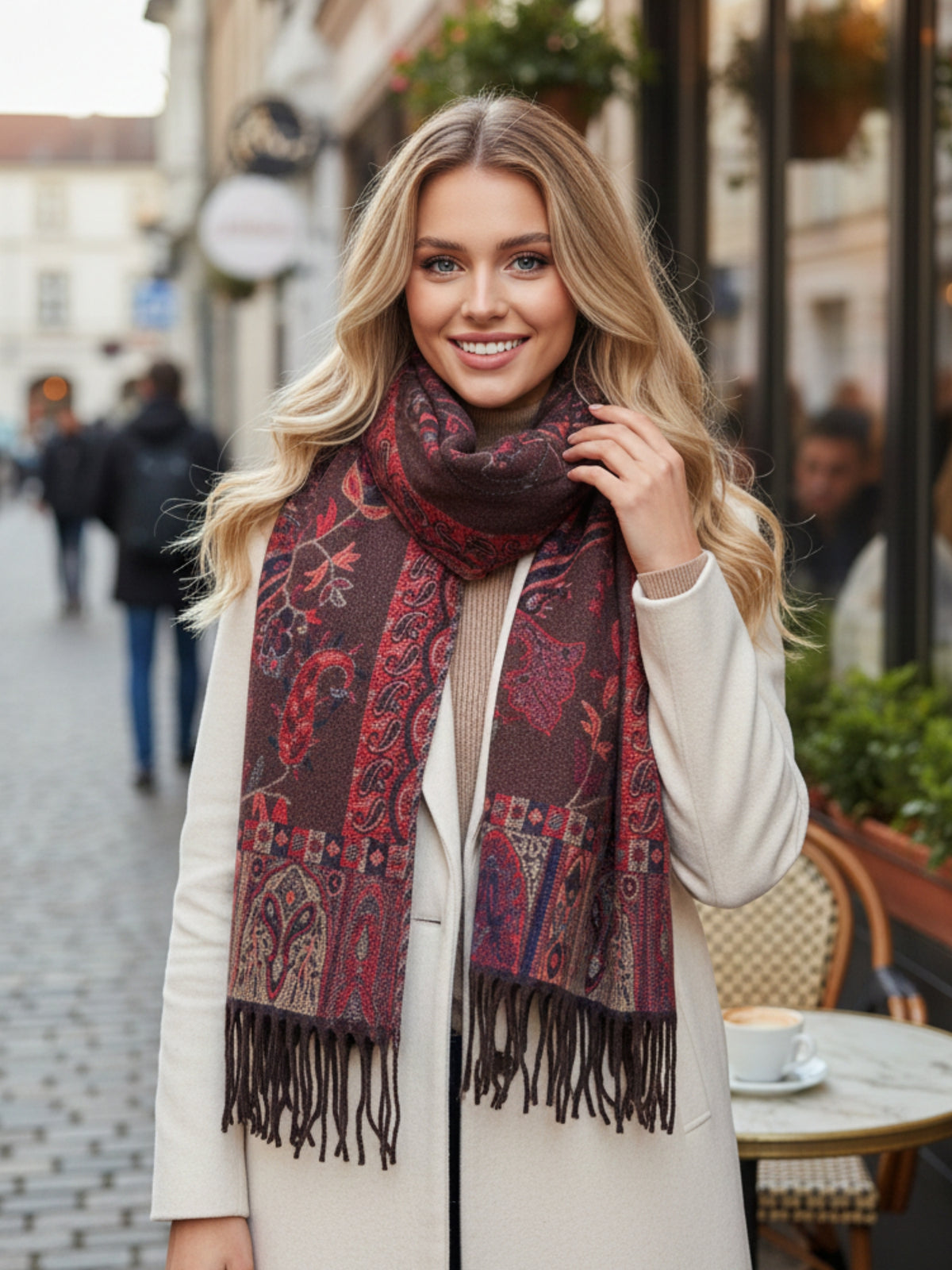 LARGE REVERSIBLE TRADITIONAL PAISLEY WINTER SHAWL BLANKET SCARF - BROWN