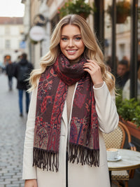 LARGE REVERSIBLE TRADITIONAL PAISLEY WINTER SHAWL BLANKET SCARF - BROWN - A-SHU.CO.UK