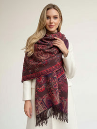 LARGE REVERSIBLE TRADITIONAL PAISLEY WINTER SHAWL BLANKET SCARF - BROWN - A-SHU.CO.UK