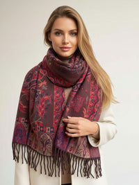 LARGE REVERSIBLE TRADITIONAL PAISLEY WINTER SHAWL BLANKET SCARF - BROWN - A-SHU.CO.UK