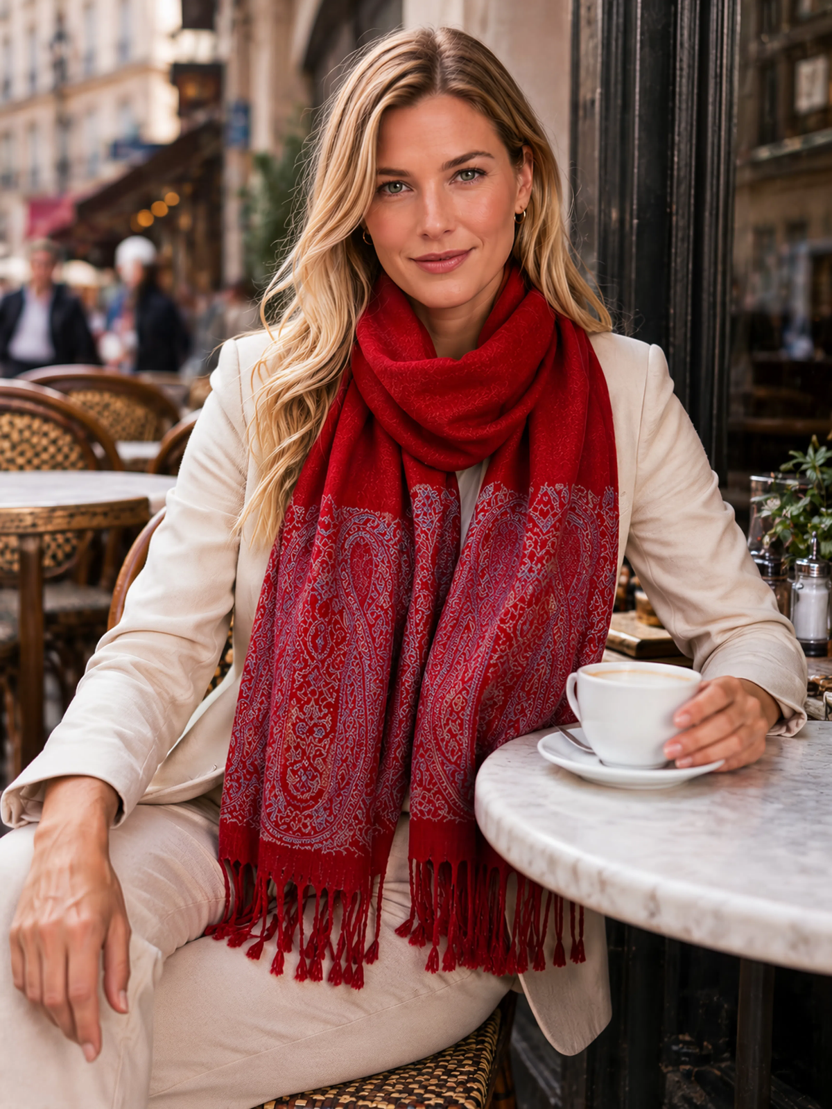 PAISLEY PRINT RED LIGHTWEIGHT PASHMINA SHAWL SCARF - A-SHU.CO.UK