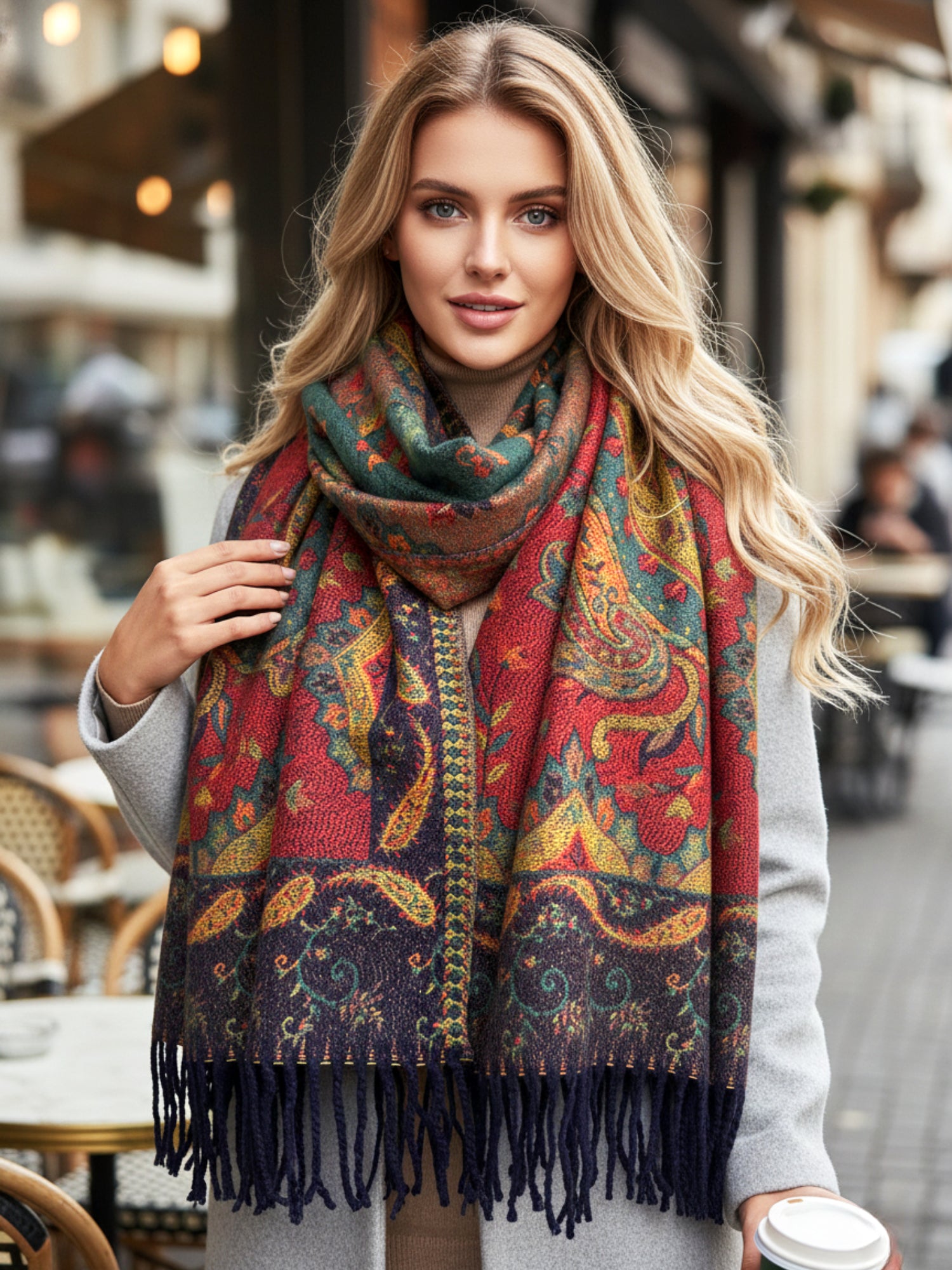 LARGE REVERSIBLE TRADITIONAL PAISLEY WINTER SHAWL BLANKET SCARF - GREEN