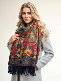 LARGE REVERSIBLE TRADITIONAL PAISLEY WINTER SHAWL BLANKET SCARF - GREEN