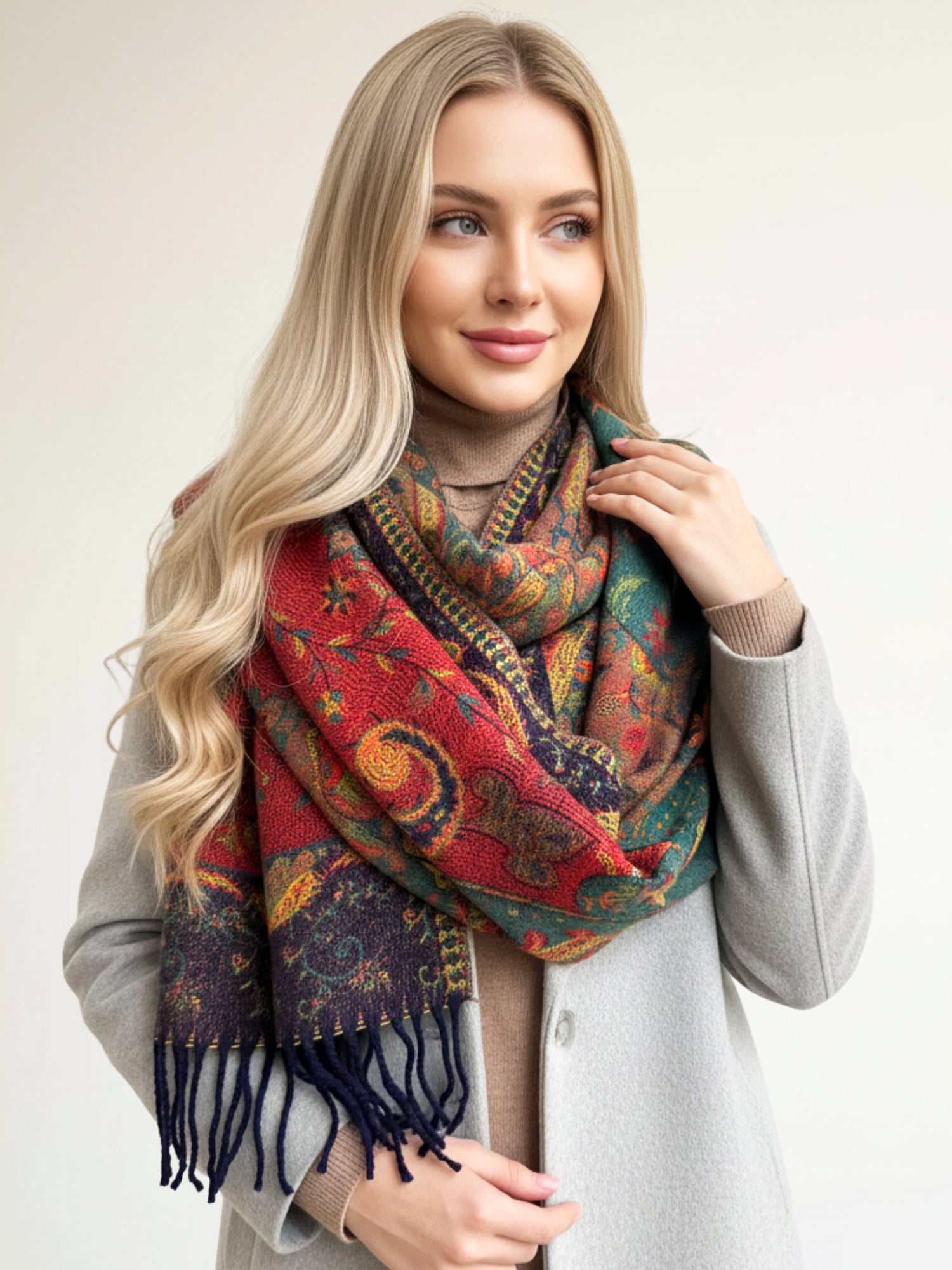 LARGE REVERSIBLE TRADITIONAL PAISLEY WINTER SHAWL BLANKET SCARF - GREEN