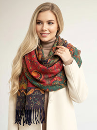 LARGE REVERSIBLE TRADITIONAL PAISLEY WINTER SHAWL BLANKET SCARF - GREEN