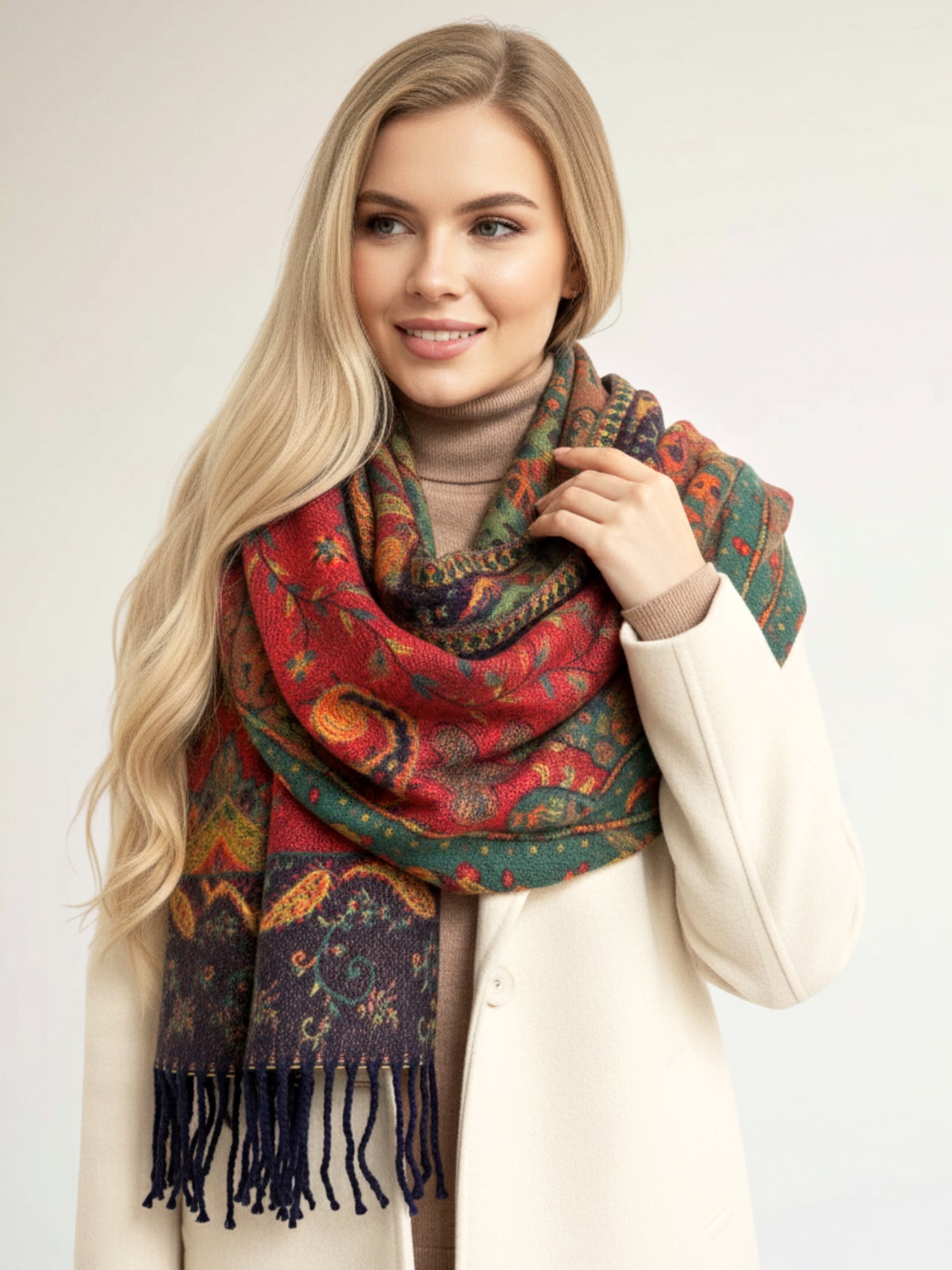 LARGE REVERSIBLE TRADITIONAL PAISLEY WINTER SHAWL BLANKET SCARF - GREEN