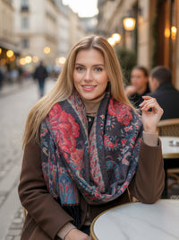 LARGE REVERSIBLE TRADITIONAL PAISLEY WINTER SHAWL BLANKET SCARF - BLACK - A-SHU.CO.UK