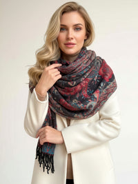 LARGE REVERSIBLE TRADITIONAL PAISLEY WINTER SHAWL BLANKET SCARF - BLACK - A-SHU.CO.UK