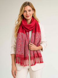 PAISLEY PRINT RED LIGHTWEIGHT PASHMINA SHAWL SCARF - A-SHU.CO.UK