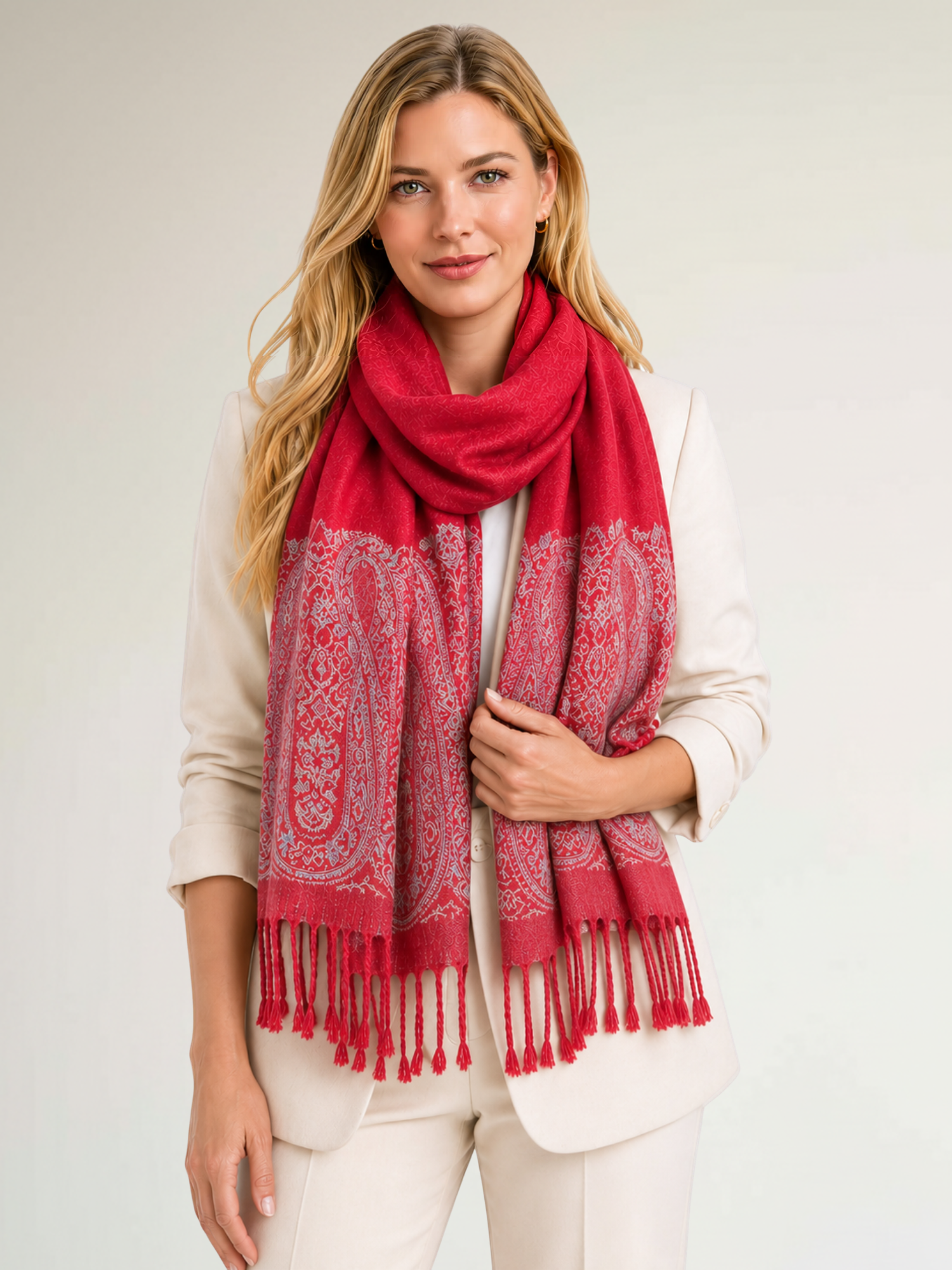 PAISLEY PRINT RED LIGHTWEIGHT PASHMINA SHAWL SCARF - A-SHU.CO.UK