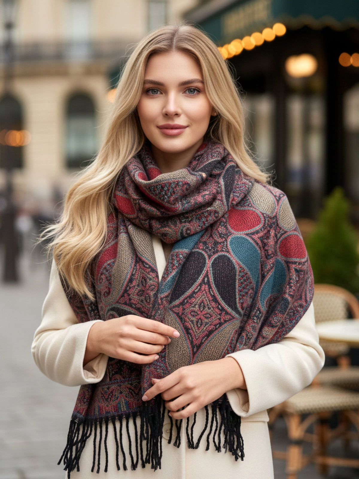 LARGE REVERSIBLE TRADITIONAL PAISLEY WINTER SHAWL BLANKET SCARF - TEAL