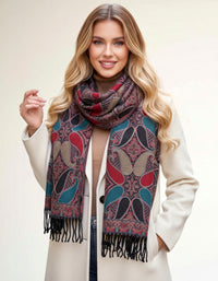 LARGE REVERSIBLE TRADITIONAL PAISLEY WINTER SHAWL BLANKET SCARF - TEAL - A-SHU.CO.UK