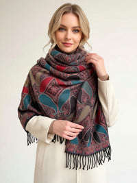 LARGE REVERSIBLE TRADITIONAL PAISLEY WINTER SHAWL BLANKET SCARF - TEAL - A-SHU.CO.UK