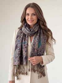 LARGE PURPLE MULTI COLOUR PAISLEY PRINT PASHMINA SHAWL SCARF - A-SHU.CO.UK