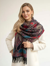 LARGE REVERSIBLE TRADITIONAL PAISLEY WINTER SHAWL BLANKET SCARF - TEAL - A-SHU.CO.UK