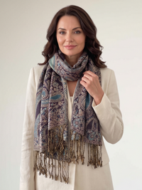 LARGE PURPLE MULTI COLOUR PAISLEY PRINT PASHMINA SHAWL SCARF - A-SHU.CO.UK