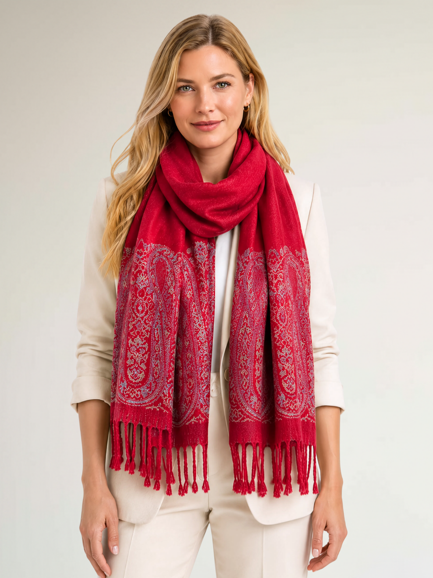 PAISLEY PRINT RED LIGHTWEIGHT PASHMINA SHAWL SCARF - A-SHU.CO.UK