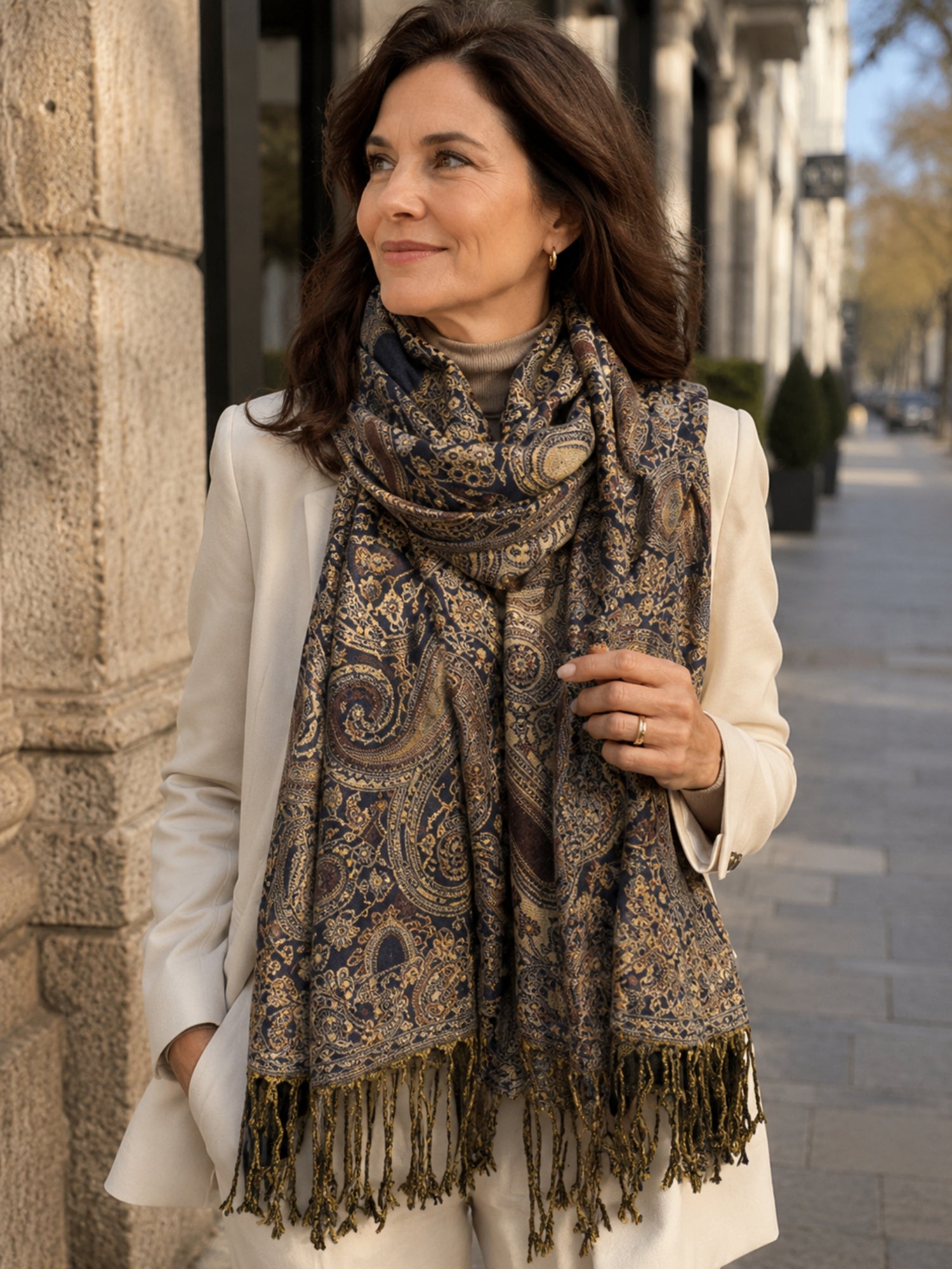 LARGE BROWN MULTI COLOUR PAISLEY PRINT PASHMINA SHAWL SCARF - A-SHU.CO.UK