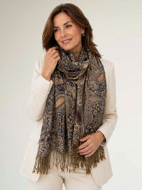 LARGE BROWN MULTI COLOUR PAISLEY PRINT PASHMINA SHAWL SCARF - A-SHU.CO.UK