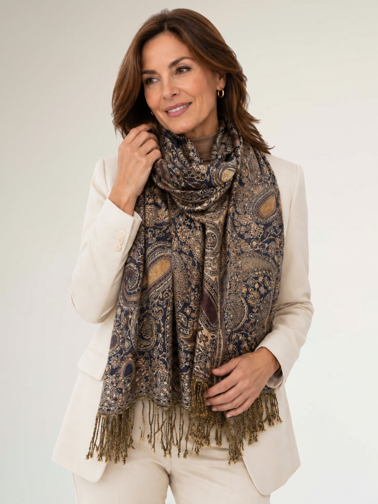 LARGE BROWN MULTI COLOUR PAISLEY PRINT PASHMINA SHAWL SCARF - A-SHU.CO.UK