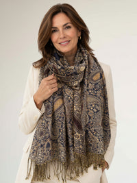 LARGE BROWN MULTI COLOUR PAISLEY PRINT PASHMINA SHAWL SCARF - A-SHU.CO.UK
