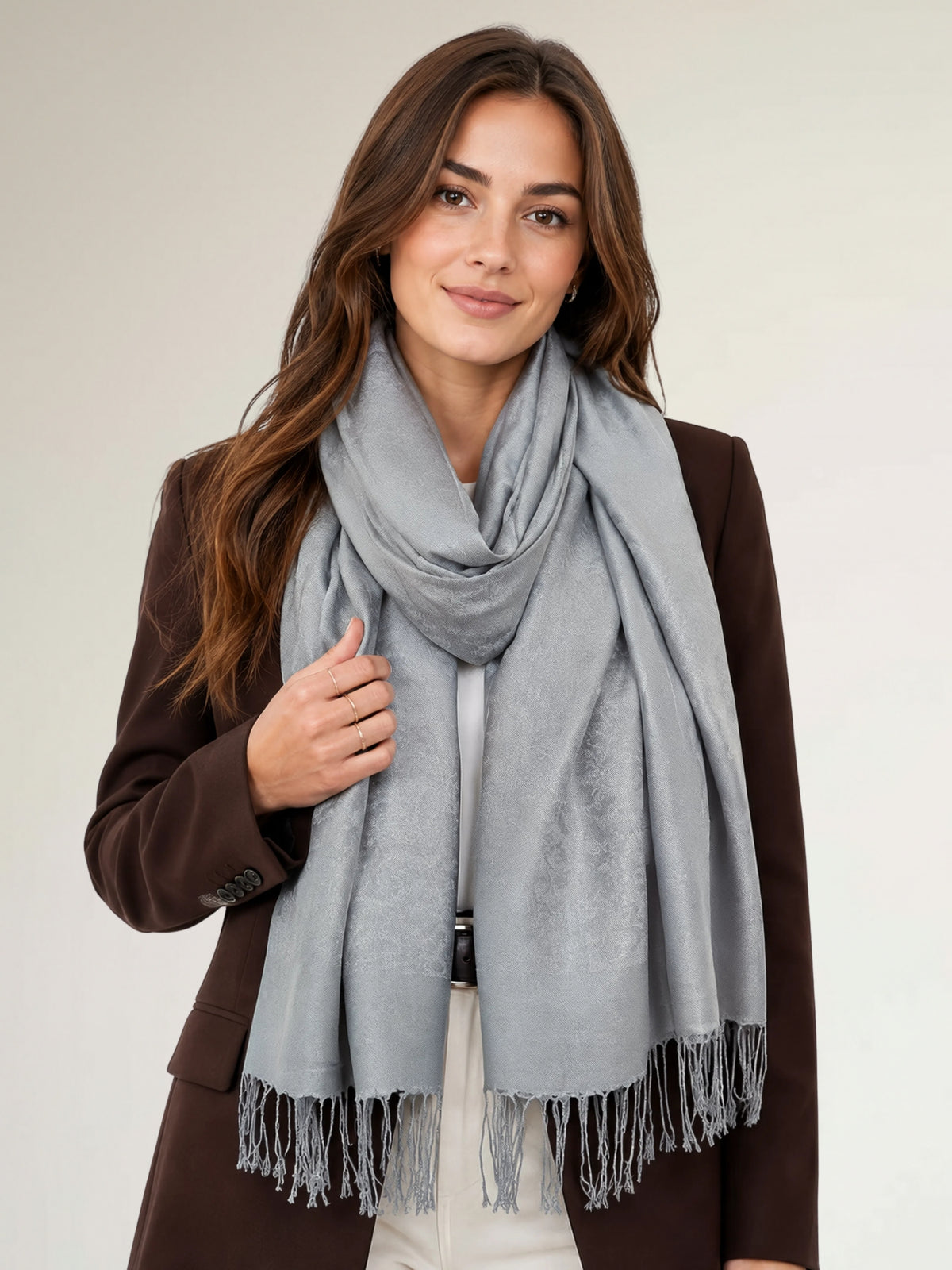 SILVER GREY PAISLEY PRINT REVERSIBLE PASHMINA SHAWL SCARF - A-SHU.CO.UK