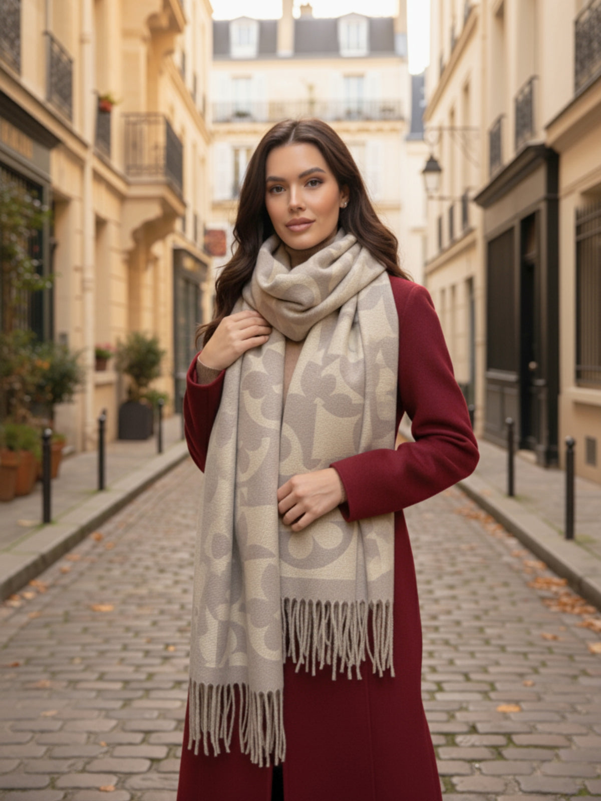 LARGE CREAM ABSTRACT FLORAL PRINT REVERSIBLE WINTER SHAWL BLANKET SCARF