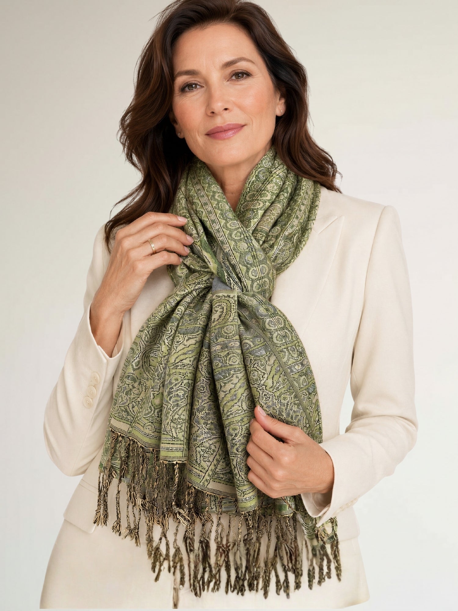 LARGE GREEN REVERSIBLE GEOMETRIC PAISLEY PRINT PASHMINA SHAWL SCARF WRAP - A-SHU.CO.UK