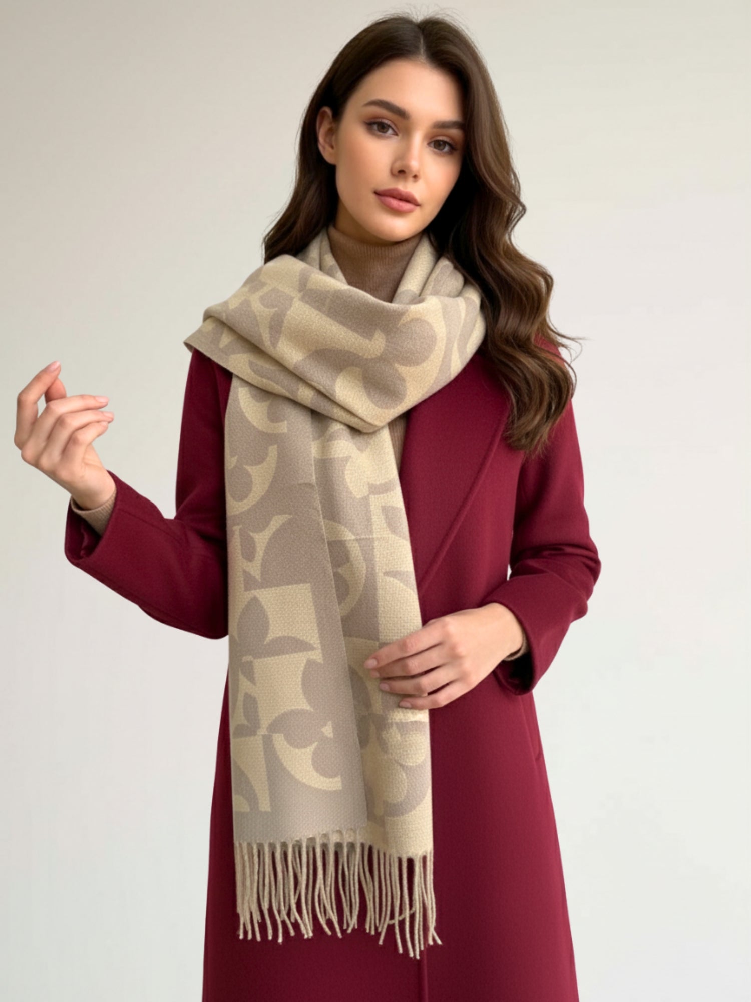 LARGE CREAM ABSTRACT FLORAL PRINT REVERSIBLE WINTER SHAWL BLANKET SCARF