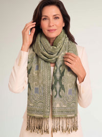 LARGE GREEN REVERSIBLE GEOMETRIC PAISLEY PRINT PASHMINA SHAWL SCARF WRAP - A-SHU.CO.UK