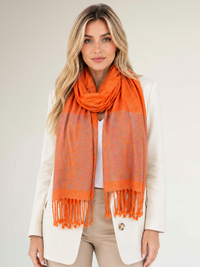 PAISLEY PRINT ORANGE LIGHTWEIGHT PASHMINA SHAWL SCARF - A-SHU.CO.UK