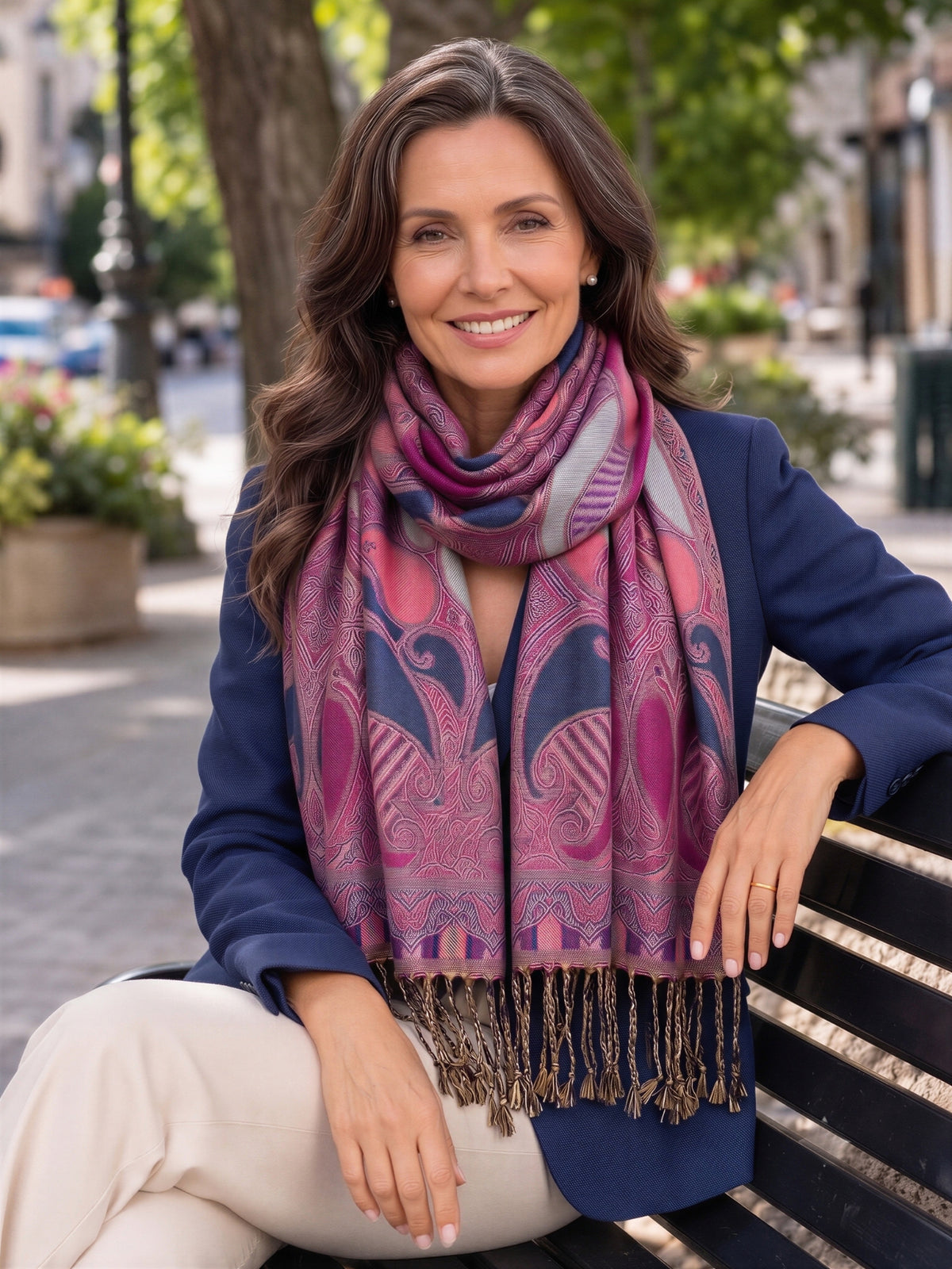 LARGE FUCHSIA PINK GINGHAM PAISLEY PRINT REVERSIBLE PASHMINA SHAWL SCARF - A-SHU.CO.UK