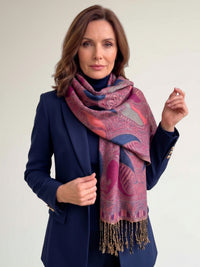 LARGE FUCHSIA PINK GINGHAM PAISLEY PRINT REVERSIBLE PASHMINA SHAWL SCARF - A-SHU.CO.UK
