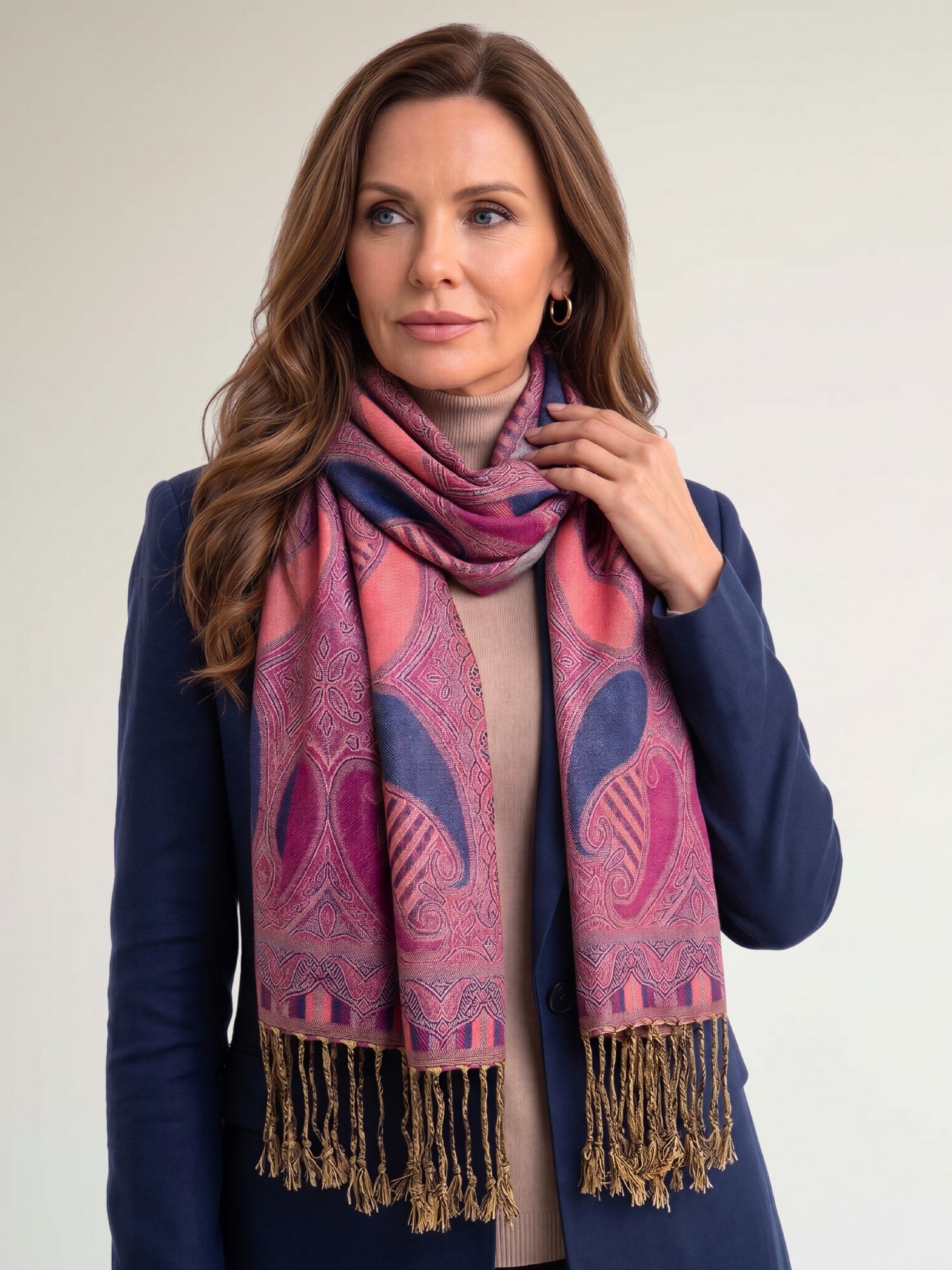 LARGE FUCHSIA PINK GINGHAM PAISLEY PRINT REVERSIBLE PASHMINA SHAWL SCARF - A-SHU.CO.UK